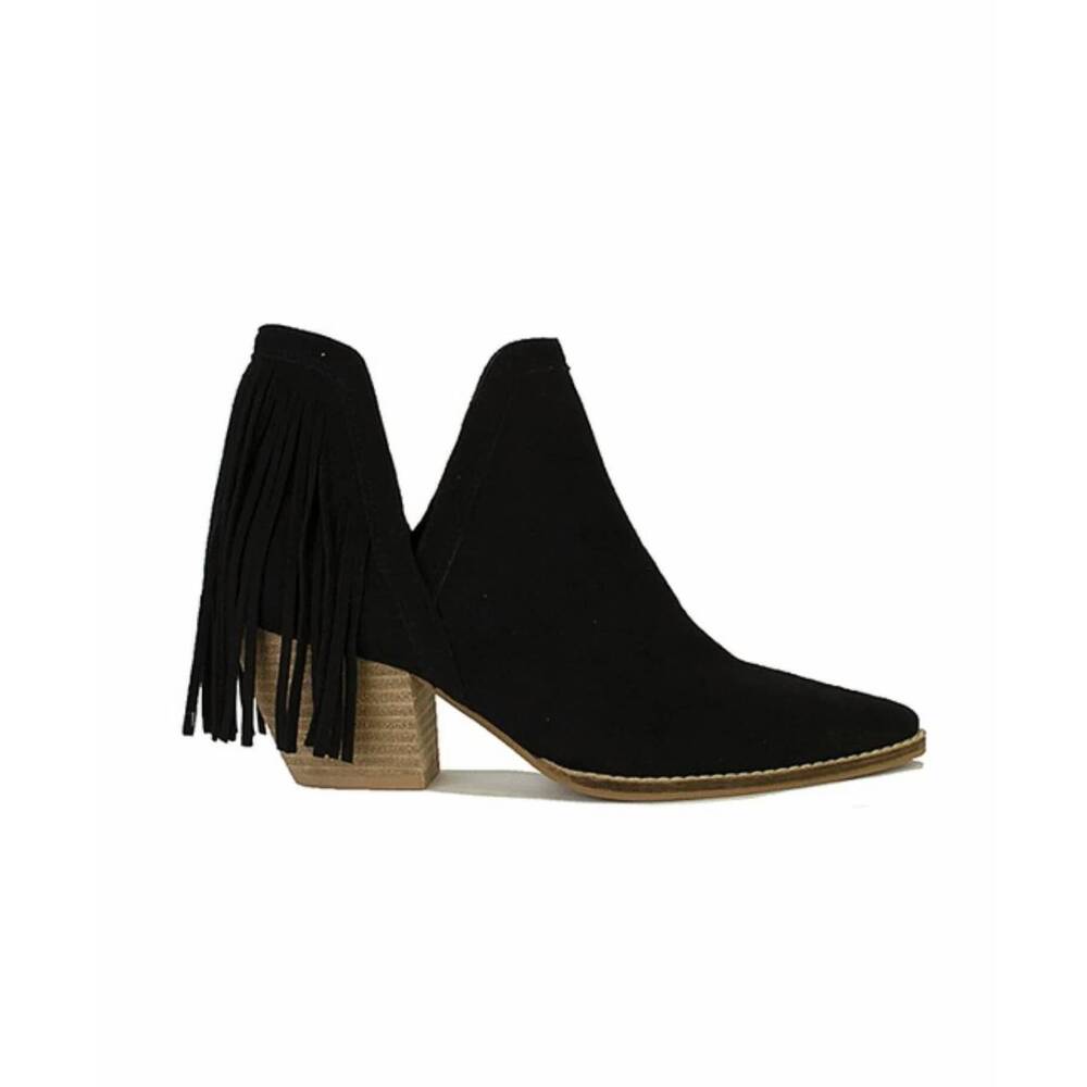 NEW BEAST FASHION women's fringe booties in black